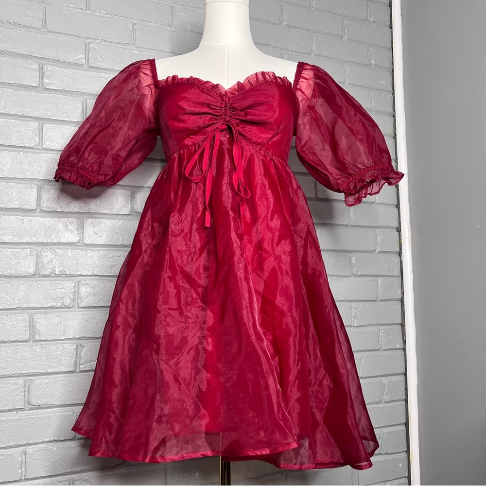 Altar’d State Red Babydoll Mini Mesh Dress Size Small - Picture 7 of 13